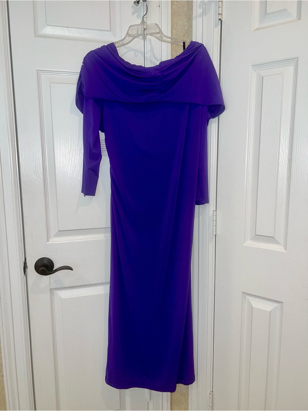 Eloquii Draped Off-Shoulder Long Sleeve Maxi Dress in Purple